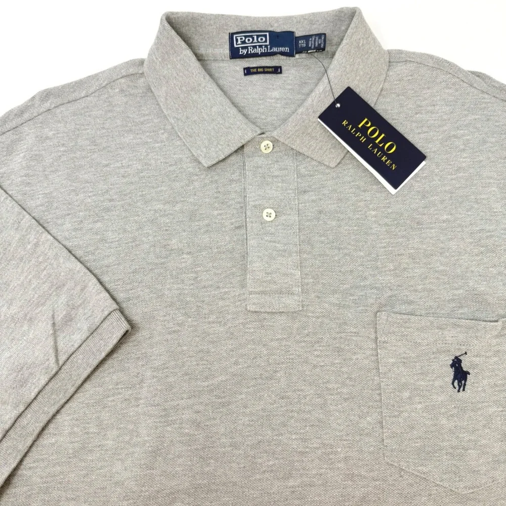 Polo Ralph Lauren The Big Shirt Mens XXL Grey Pique Pocket Polo 710777700001 NEW
